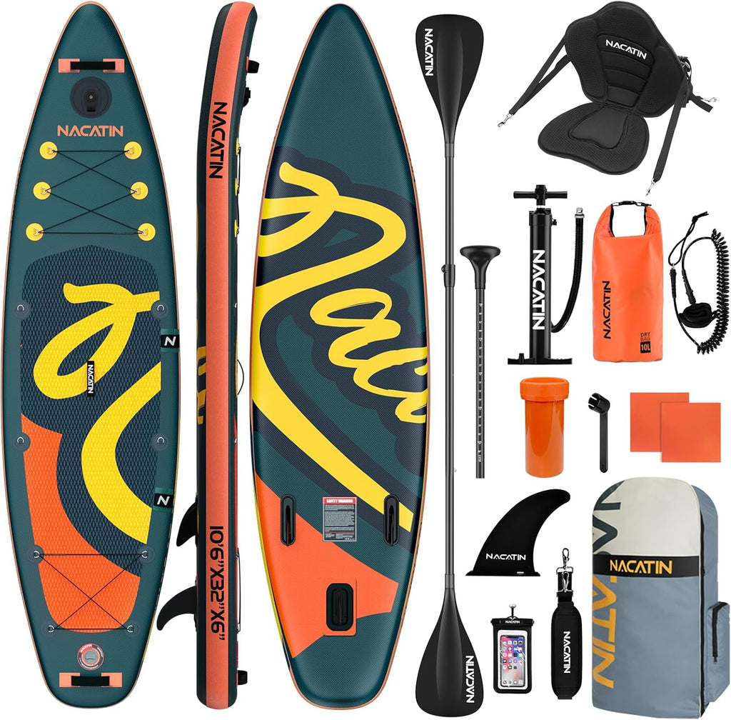 NACATIN Inflatable Stand Up Paddle Board,10'6'Upgrade Version Blow Up Paddle Boards for Adults with Premium SUP Accessories& Backpack,Adjustable Paddle,Camera Mount,Hand Pump, for Lake, River, Yoga