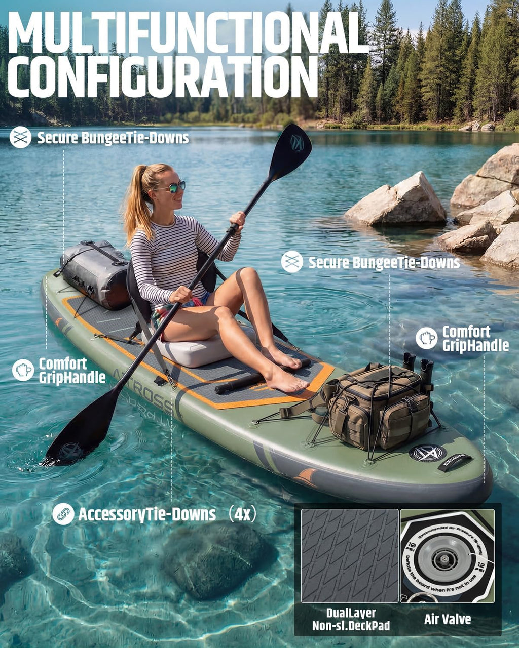 12'x36 Inflatable Paddle Board, 500lbs Extra Wide Stand Up Paddleboard for Adults with Premium SUP Accessories Kit & Backpack, Blow Up Kayak Non-Slip Stable Deck Boat for Yoga Fishing Surf