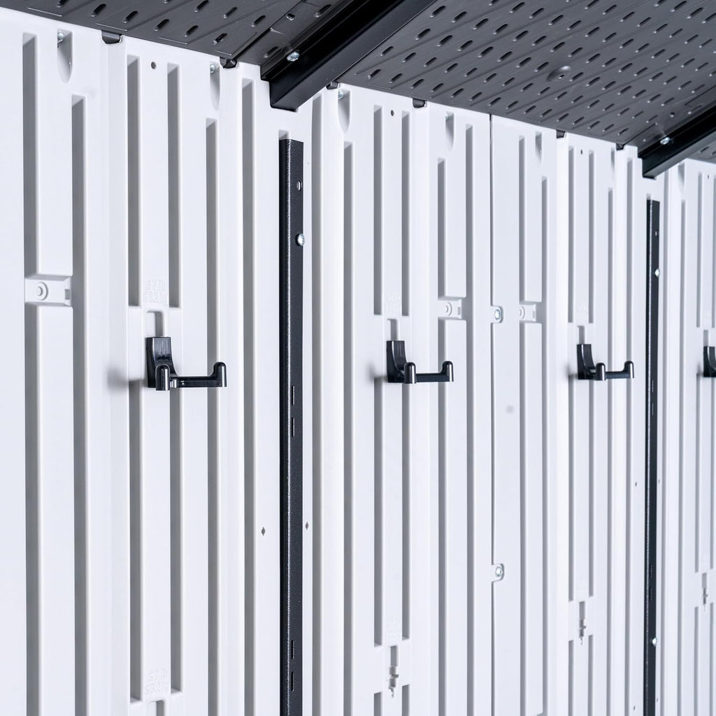 Lifetime Outdoor Storage Shed, 8x10 Ft, Gray, Resin Tool Shed with Lockable Doors and Steel-Reinforced Walls