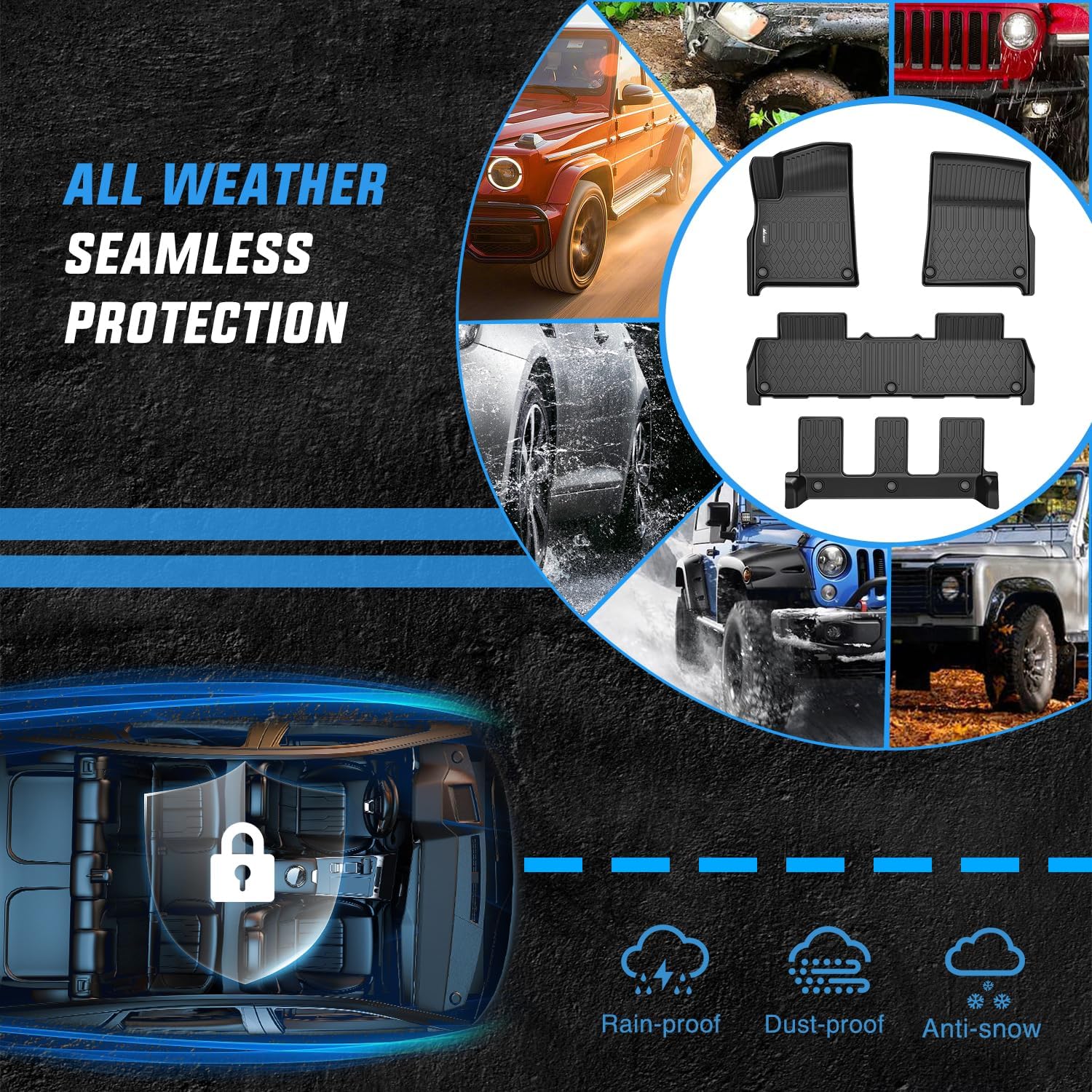 Nilight Floor Mats for Rivian R1S 2022 2023 2024 2025 (7 Seats Only) All Weather Custom Fit Heavy Duty Floor Liners