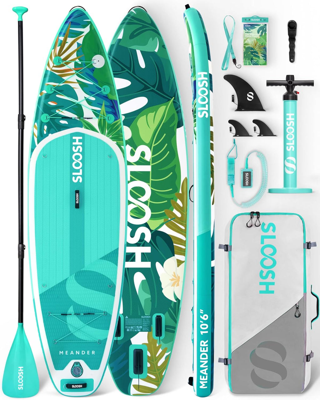 SLOOSH Inflatable Stand Up Paddle Board, 10'6' Inflatable Paddle Boards with Premium Accessories, Non-Slip EVA Deck, Ultra-Light Carry Bag Pump, Meander SUP for Youth & Adults