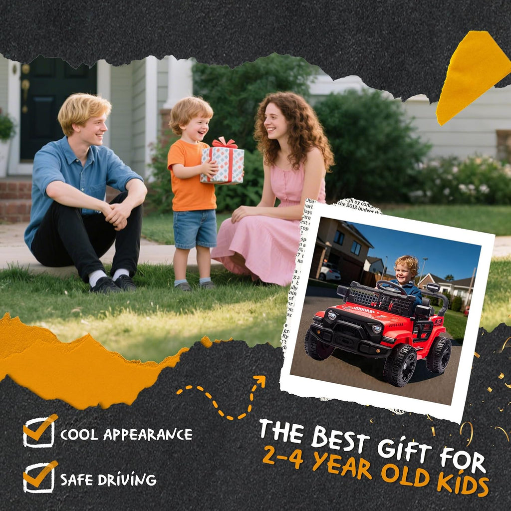 24V Ride On Jeep Car, Toddler Ride On Toys w/Parents Remote Control, One Seat Electric Car for Kids 2-4 with 4-Wheel Suspension, Bluetooth, Music, 1.86-3.11MPH Adjustable Speed, Red