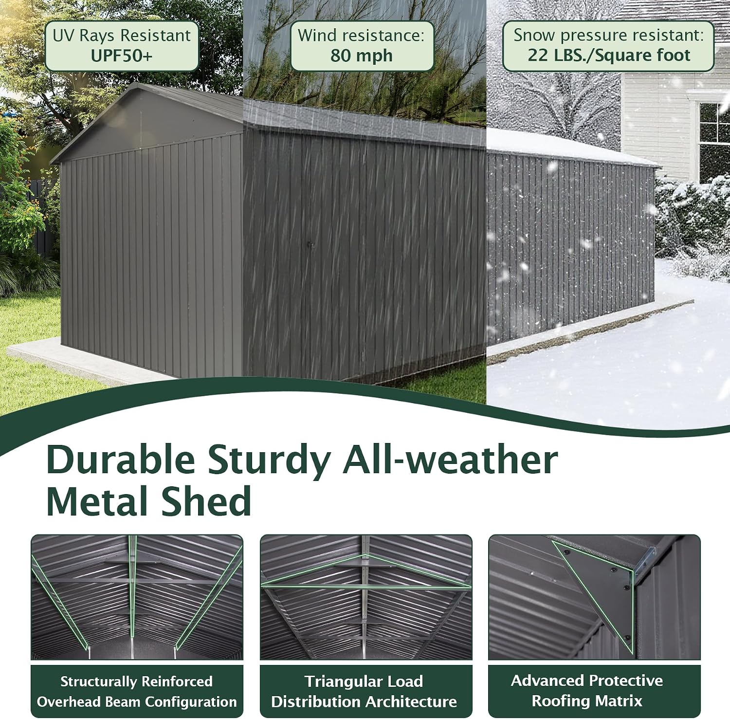 Domi 12'x20' Outdoor Metal Garage Shed, All Weather Enclosed Carport with Sidewalls & 2 Lockable Doors, Extra Large Backyard Storage Shed for Car, Truck, Lawn Mower, 80MPH Wind Resistance, Dark Grey
