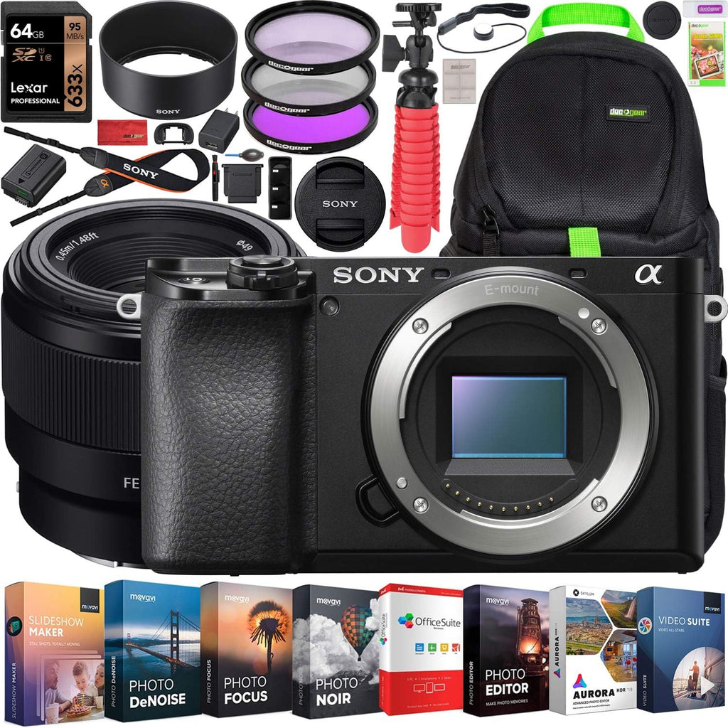 Sony a6100 Mirrorless Camera 4K APS-C Camera Body and FE 50mm F1.8 Full-Frame Fast Prime Lens ILCE-6100B + SEL50F18F Bundle + Deco Gear Travel Backpack Case + Photo Video Software Kit + Accessories