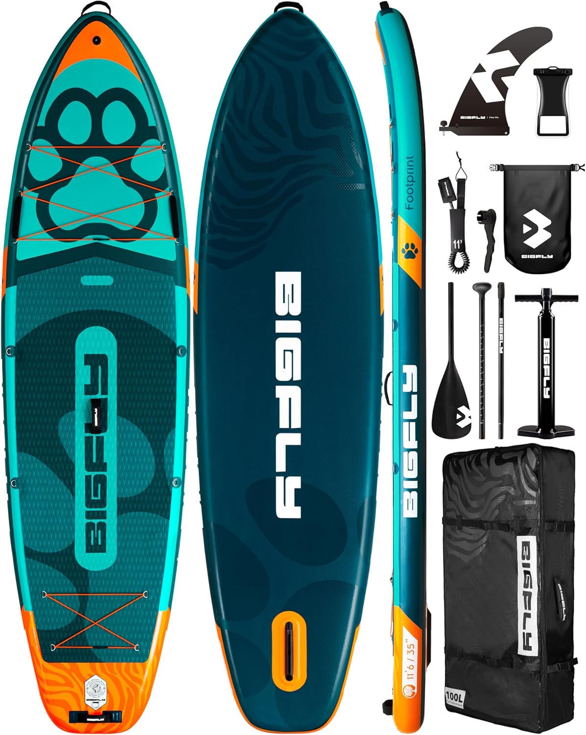 Bigfly 11'6×35' Super Wide Inflatable Stand Up Paddle Board, Ultra Stable Wide SUP for 2+1 People/Family/Big Size, 100L Backpack, All-Round Sup Board, US Big Fin