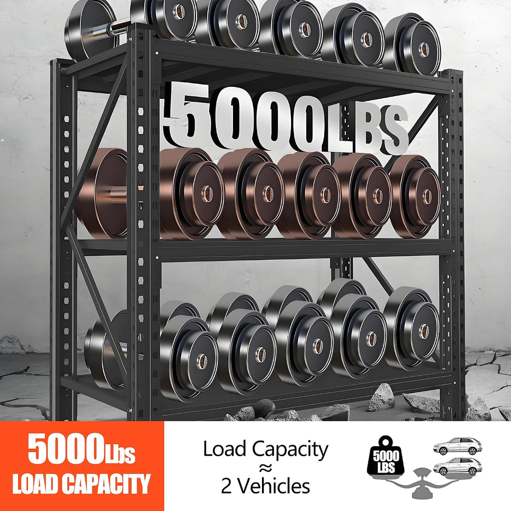 3-Tier Garage Shelving, 63''H*67''W*20''D Metal Storage Shelf,5000 lbs Heavy Duty Unit Shelves, Upgraded Reinforced Double-Layer Columns for Basement Kitchen Pantry Large Warehouse Rack