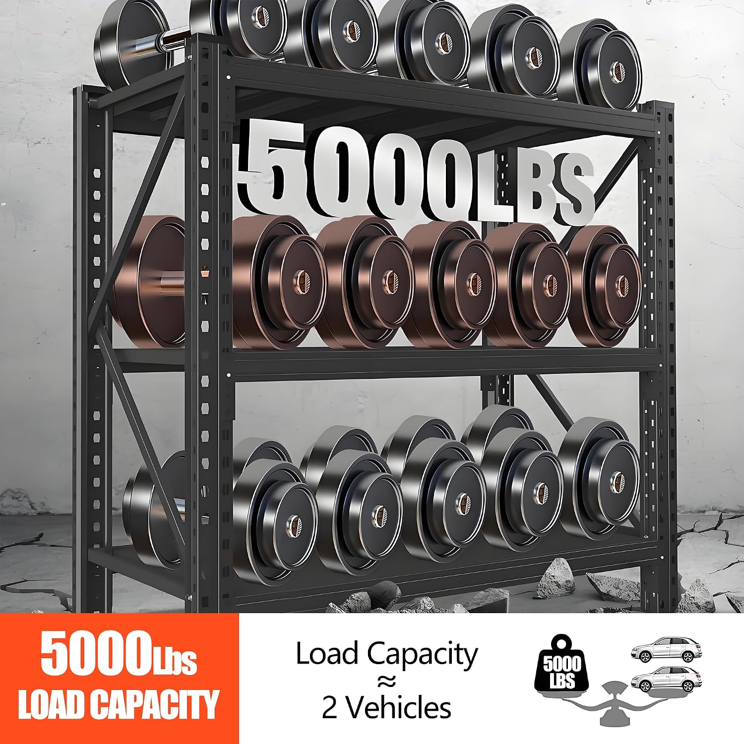3-Tier Garage Shelving, 63''H*67''W*20''D Metal Storage Shelf,5000 lbs Heavy Duty Unit Shelves, Upgraded Reinforced Double-Layer Columns for Basement Kitchen Pantry Large Warehouse Rack