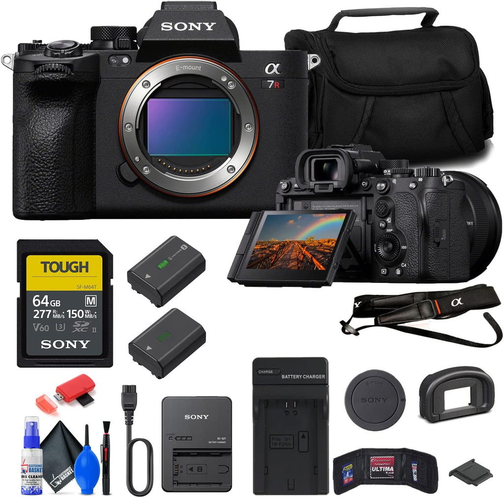 Sony a7R V Mirrorless Camera (ILCE7RM5/B) + 64GB Memory Card + Bag + NP-FZ100 Compatible Battery + External Charger + Card Reader + Memory Wallet + Cleaning Kit