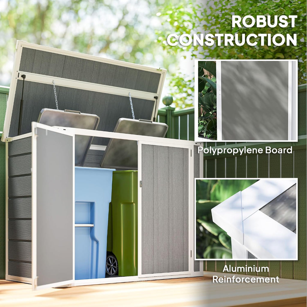 Outsunny 41 Cu. Ft. Outdoor Storage Shed with Chain Lid, Waterproof Outdoor Horizontal Trash Can Storage with Lockable Storage Box for Trash Cans, Garden Tools, Gray