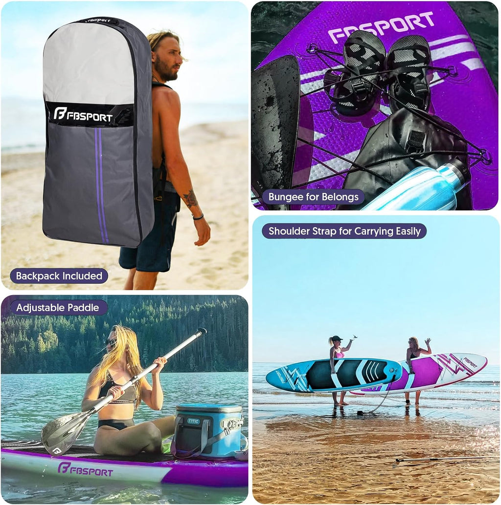 FBSPORT 11' Premium Stand Up Paddle Board, Yoga Board with SUP Accessories & Carry Bag | Wide Stance, Surf Control, Non-Slip Deck, Leash, Paddle and Pump for Youth & Adult
