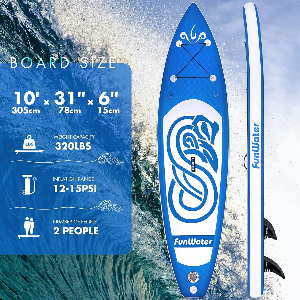 FunWater 8'/10'/10'6'/11'6' Inflatable Stand Up Paddle Board with Premium SUP Paddleboard Accessories, Wide Stable Anti-Slip EVA Deck,Paddle Boards for Adults & Youth of All Skill Levels