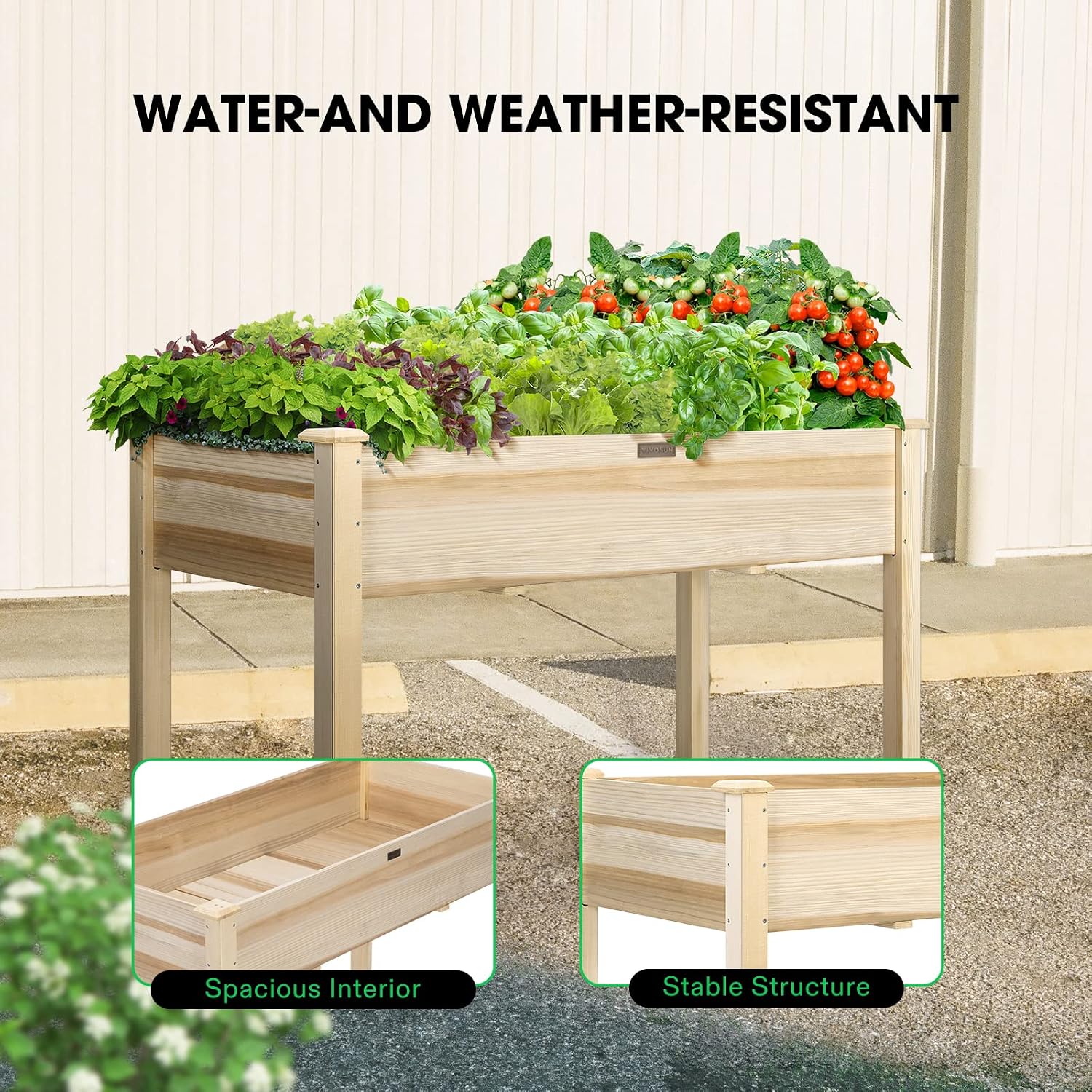 VIVOSUN Elevated Wooden Raised Garden Bed, 48 x 24 x 30 Inches, Outdoor Wood Planter Box w Bed Liner and Gloves for Garden, Patio, Balcony, Backyard and Outdoors, 220-Pound Capacity (Pack of 2)