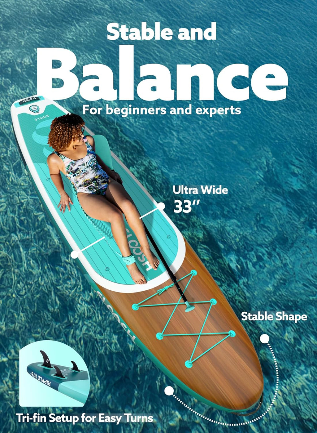 SLOOSH Inflatable Stand Up Paddle Board, 10'6' Paddle Boards with Premium Accessories, Non-Slip EVA Deck, Ultra-Light Carry Bag Pump, Ripple SUP for Youth & Adults of All Skill Levels