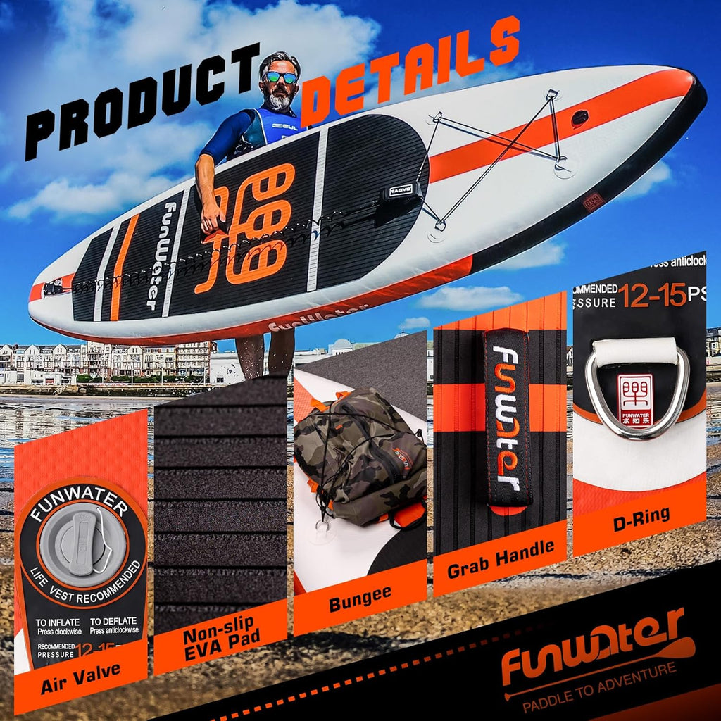 FunWater Stand Up Paddle Board Ultra-Light Inflatable Paddleboard with SUP Accessories for Adults & Youth of All Skill Levels