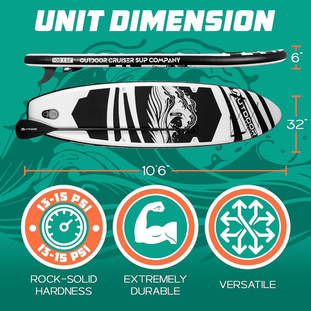 OutdoorCrusier Ultra-Portable Inflatable Stand-Up Paddle Board, Lightweight & Stable with Non-Slip Design, Complete SUP Accessories, Durable Drop-Stitch Material