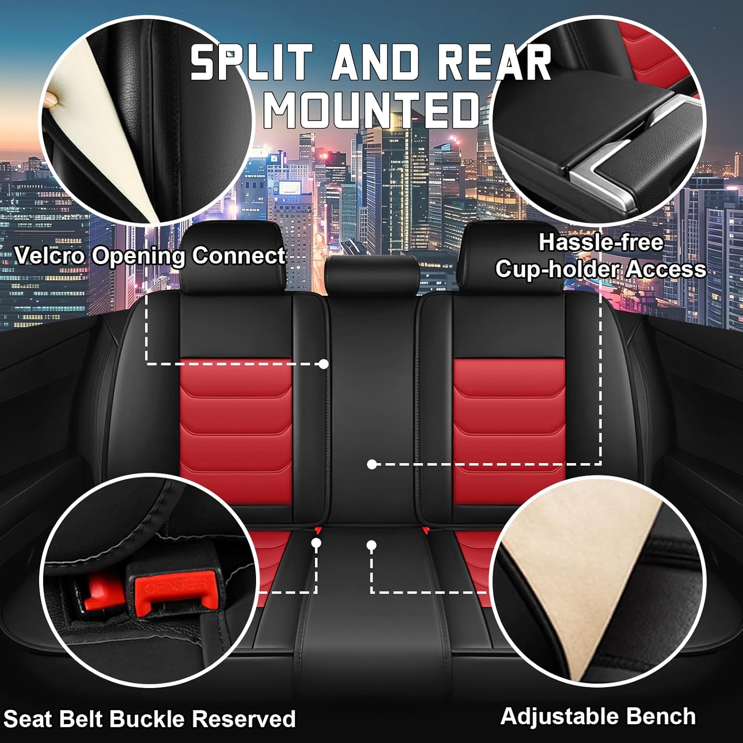Car Seat Cover Full Set for Toyota Grand Highlander Seat Covers 2024-2025, Nappa Leather Waterproof Seat Covers For Cars, Airbag Compatible, Universal Automotive Seat Covers(Luxury Full Set/Black Red)