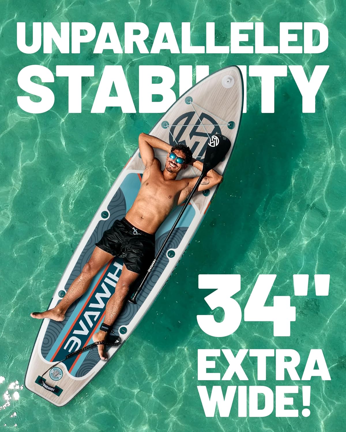 Hiwave Inflatable Paddle Board 11 '* 34 '* 6' Extra Wide Sup Board, 420lb Capacity Paddle Board for Adults, Suitable for Sea and Lakes, 2+1Family Board