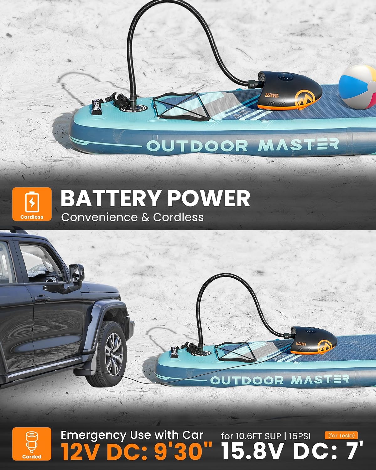 OutdoorMaster Shark 2S 88.8Wh Electric Paddle Board Pump, Rechargeable Battery for 6 SUPs Inflation & Deflation, 20PSI SUP Air Pump 12V/15.8V DC & Type-C Input, Auto-Off & 8 Nozzles for Inflatables