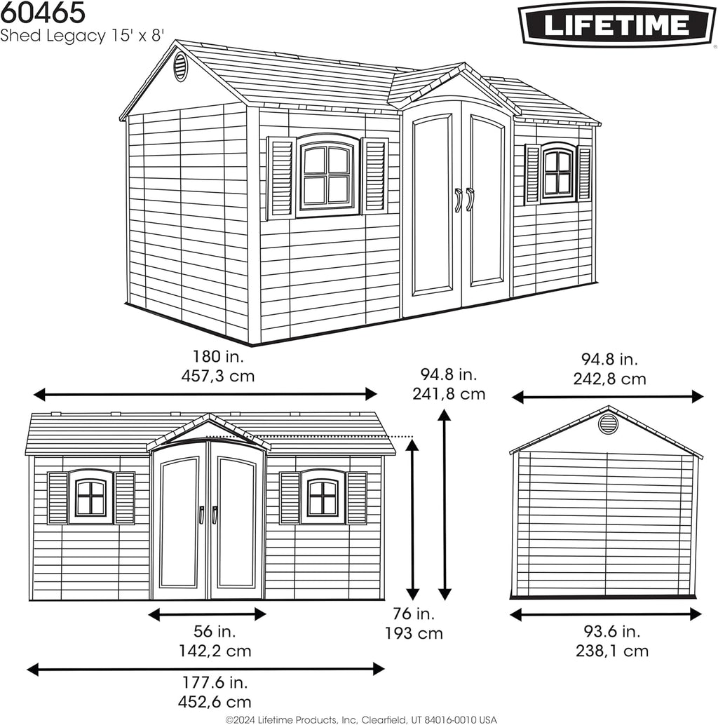 Lifetime Outdoor Storage Shed, 15x8 Ft, Desert Sand, Resin Backyard Tool Shed with Lockable Doors and UV-Protected Panels