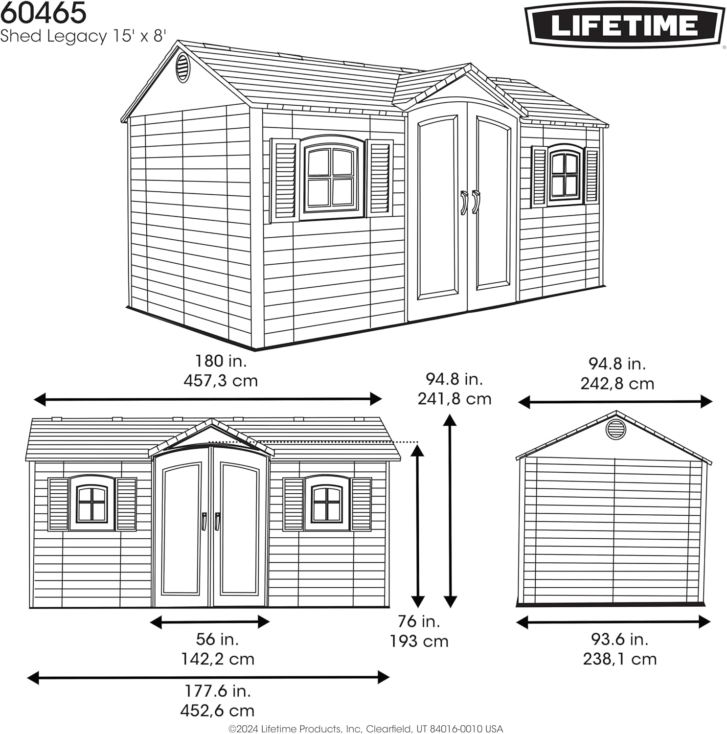 Lifetime Outdoor Storage Shed, 15x8 Ft, Desert Sand, Resin Backyard Tool Shed with Lockable Doors and UV-Protected Panels