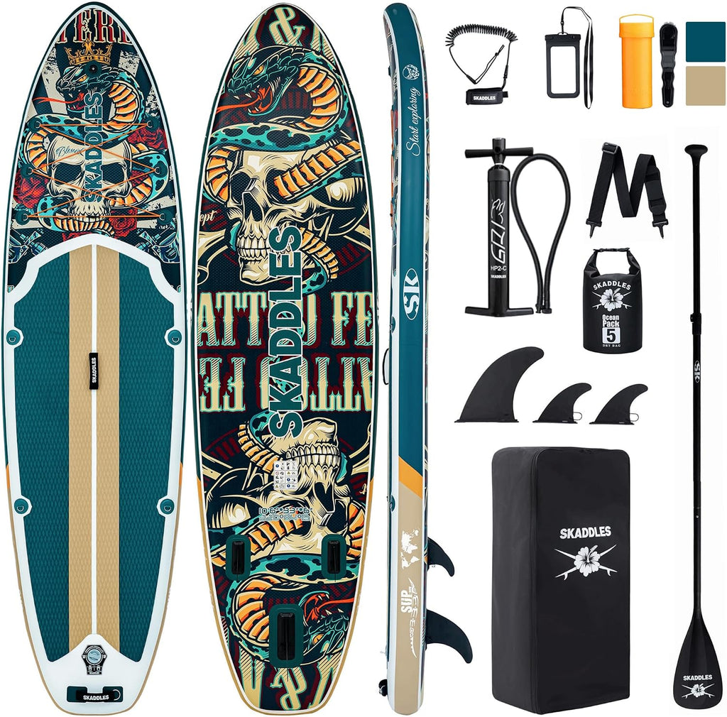 10'6'' Inflatable Stand Up Paddle Board (SUP) for Adults and Youth with Non-Slip Deck – Complete Accessories Kit, for Fishing, Yoga, Fitness & Family Fun