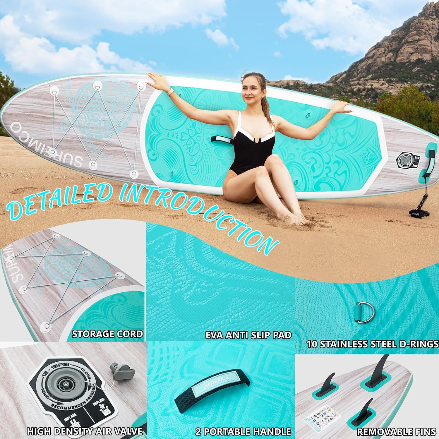 Inflatable Stand Up Paddle Board - Upgraded Glue-Free Hot Melt Technology, Long Service Life, 10'6', Anti-Slip EVA Deck, Full SUP Accessories, Included for Adults Youth All Skill Levels