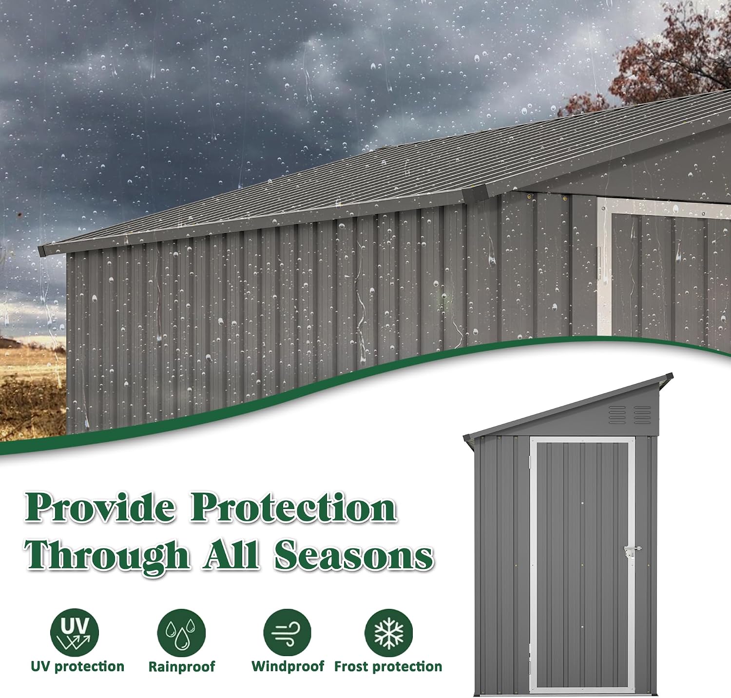 Lean to Storage Shed 4x8 FT Metal Sheds & Outdoor Storage Cabinet Lockable Tool Organization Bike Mower Shed Portable Outside for Garden Patio, Grey