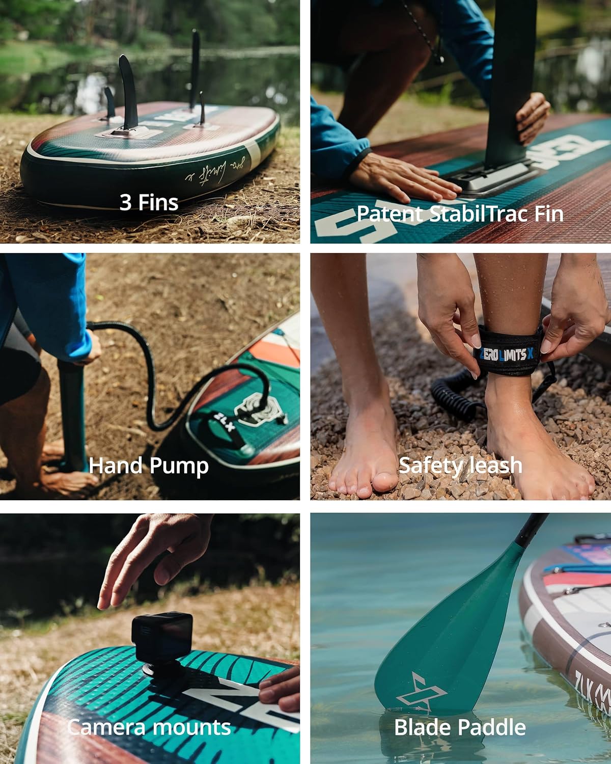 ZLX Inflatable Stand Up Paddle Board, 10'6' SUP Non-Slip Stable Deck Pad, Unique Center Fin, Premium Accessories, Paddleboard for Adults, Beginners, All Skill Levels