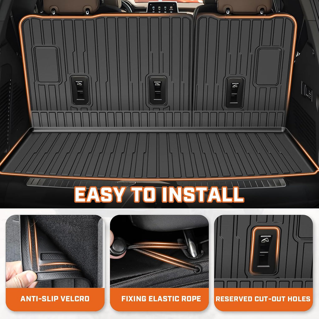 Mixsuper Floor Mat & Cargo Liner for 2021-2026 Chevrolet Chevy Tahoe/GMC Yukon 7 Seat(Not for Yukon XL),All Weather TPE Floor mat with Backrest and Door Sill Guards Tahoe Accessories,Anti-Slip Black