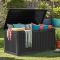 DWVO 320 Gallon Resin Outdoor Storage Box, XXL Double-Wall Waterproof Deck Box with Divider, Doubles as Table or Seating with 1000 lbs Capacity, Lockable (Black)