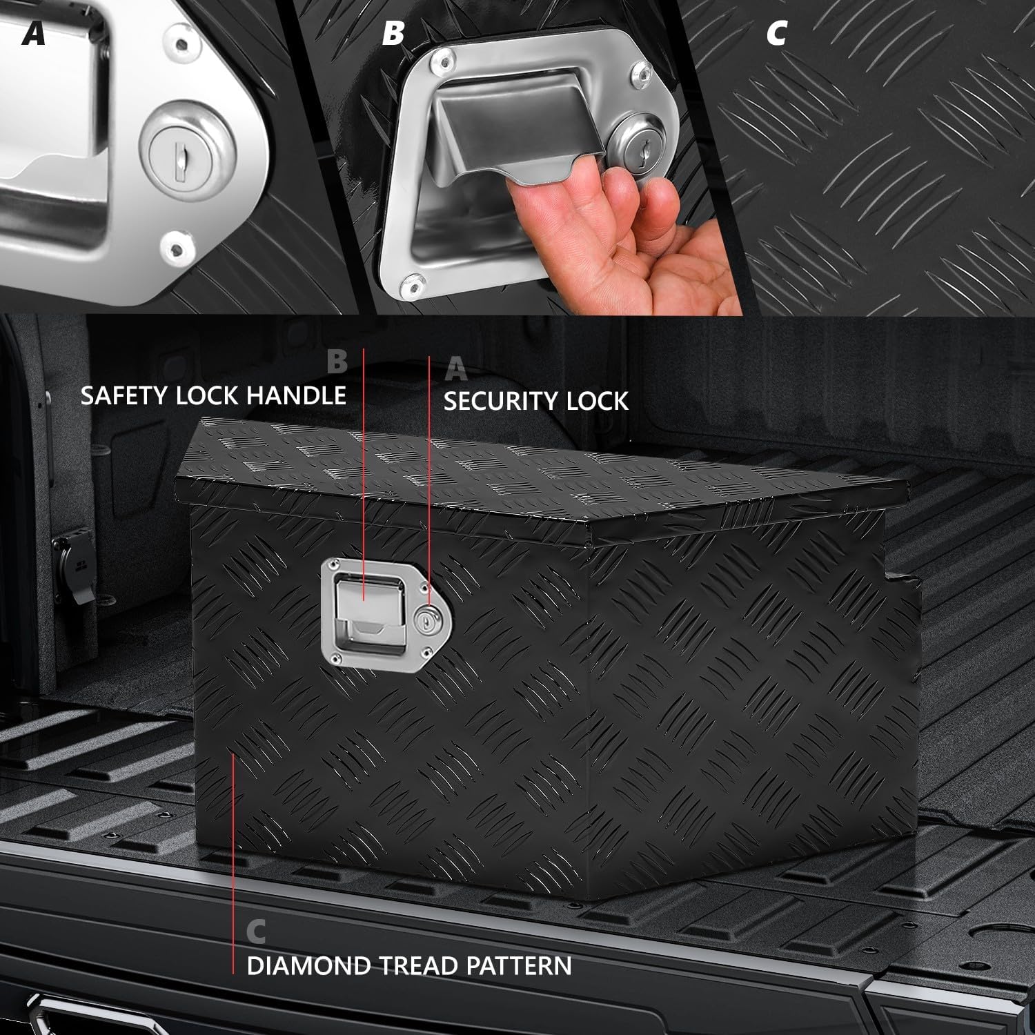 DNA MOTORING Trailer Tongue Box, Lockable Aluminum Truck Bed Tool Box, 26' X 11' X 12', Black, TBOX-T5-011-BK