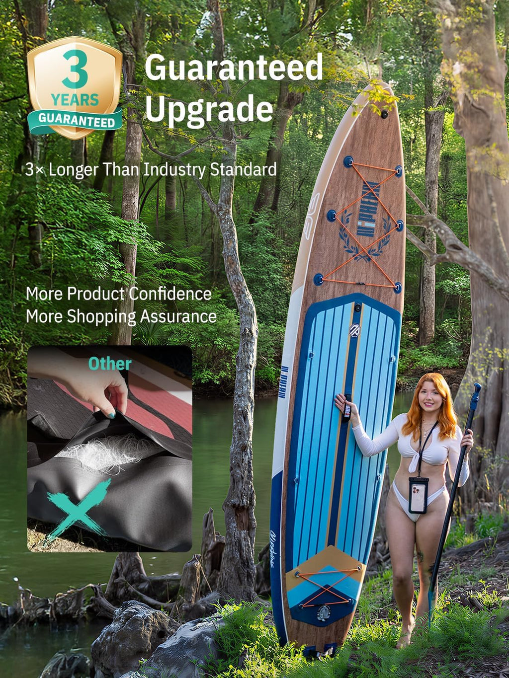 Niphean (Extra Large) Inflatable Paddle Board, SUP for 2+1 People/Family 500lbs Capacity Stand Up Paddle Board with SUP Accessories, StabilTrac Fin Non-Slip Paddleboard for Adults