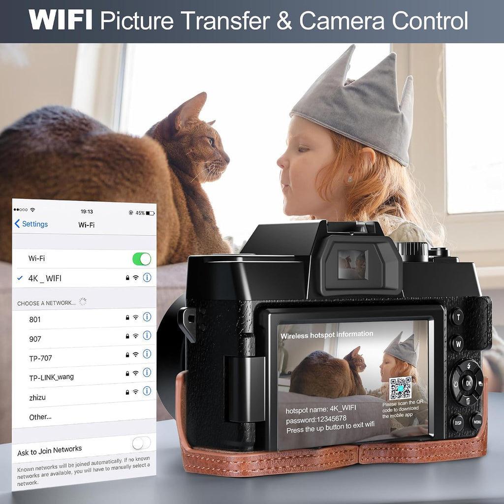 Ture 48MP&4K Digital Cameras for Photography with WiFi & App Control, Vlogging for YouTube with Bag,Compact Travel Camera,Perfect for Entry-Level Users and Beginners with Macro&Wide Lens-32GB Card