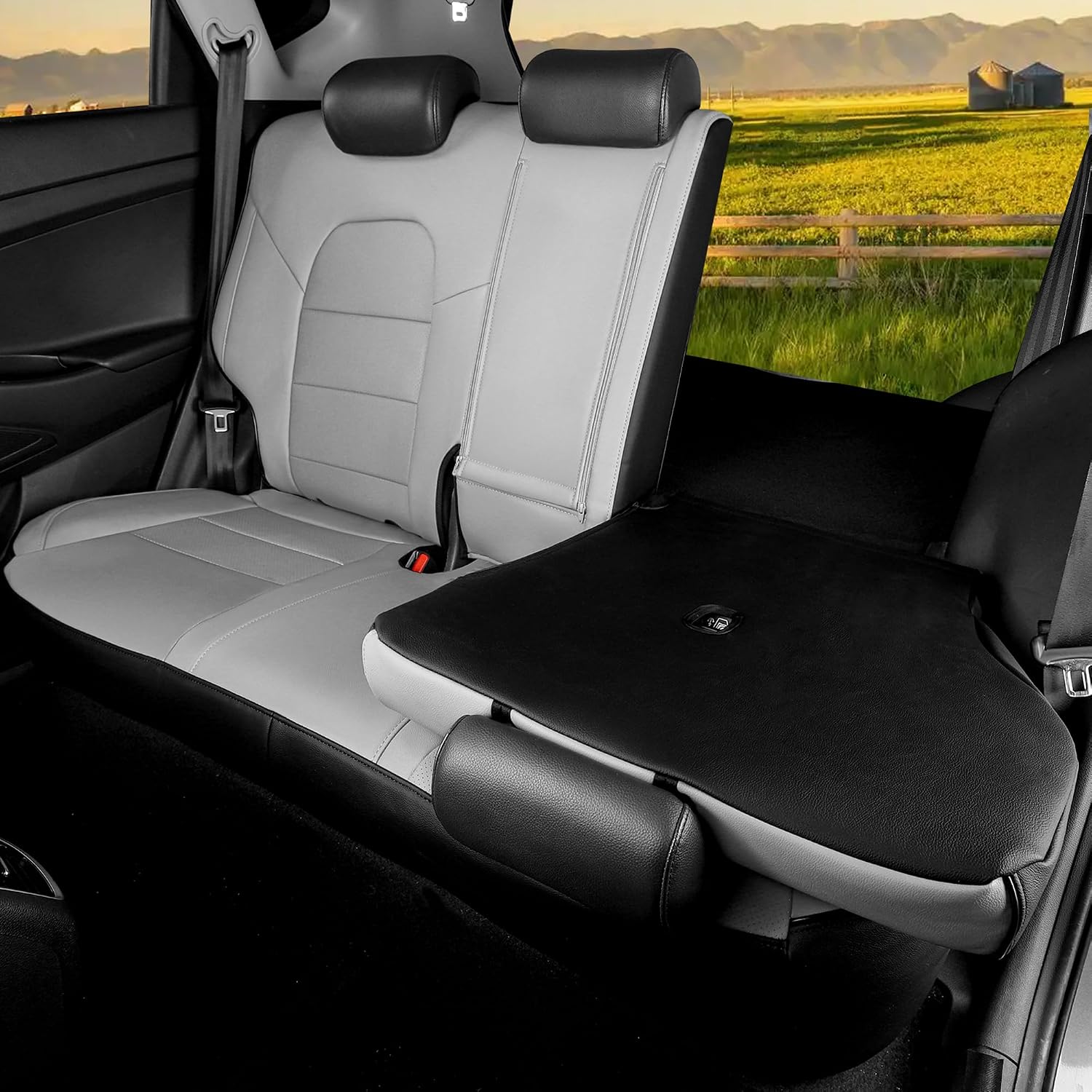 HKZ Custom Seat Covers for Hyundai Tucson SE,SEL,Limited,Value,Ultimate,Sport 2019 2020 2021,5-Seats Full Set,Leather Seat Protector(Black+Grey)