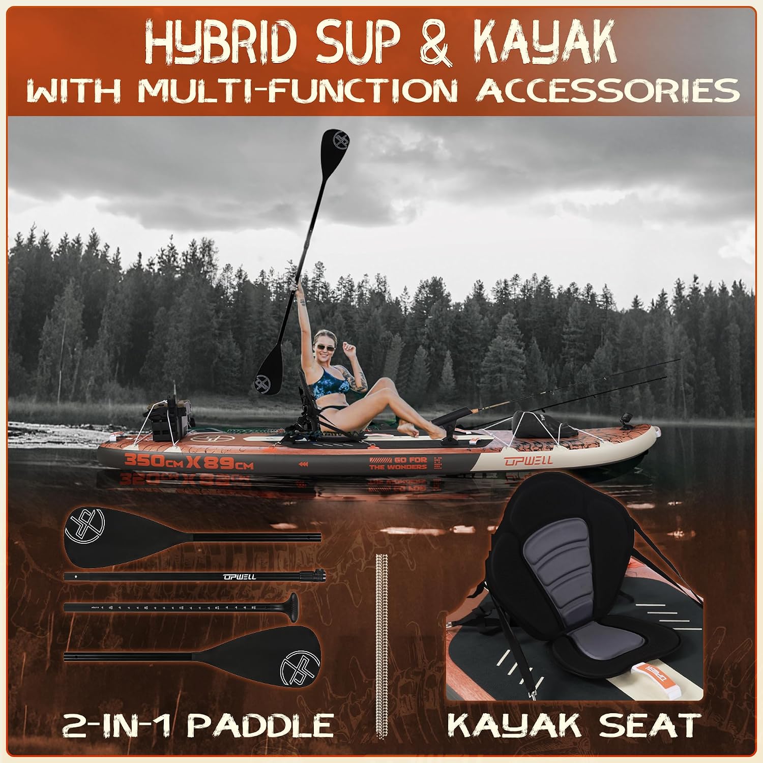 UPWELL 10'6'/11'/11'6' Inflatable Paddle Board, Stand Up Paddlboard for Youth & Adults, Stable Design, Premium SUP Accessories, Backpack, Leash, Hand Pump, Fins