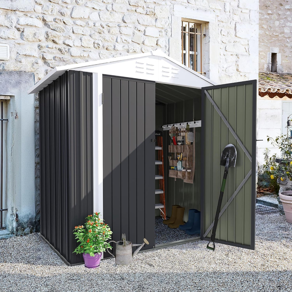 Furniwell 6x4 FT Outdoor Storage Shed, Metal Garden Sheds Outdoor Storage House with Single Lockable Door for Backyard Patio Lawn, Gray