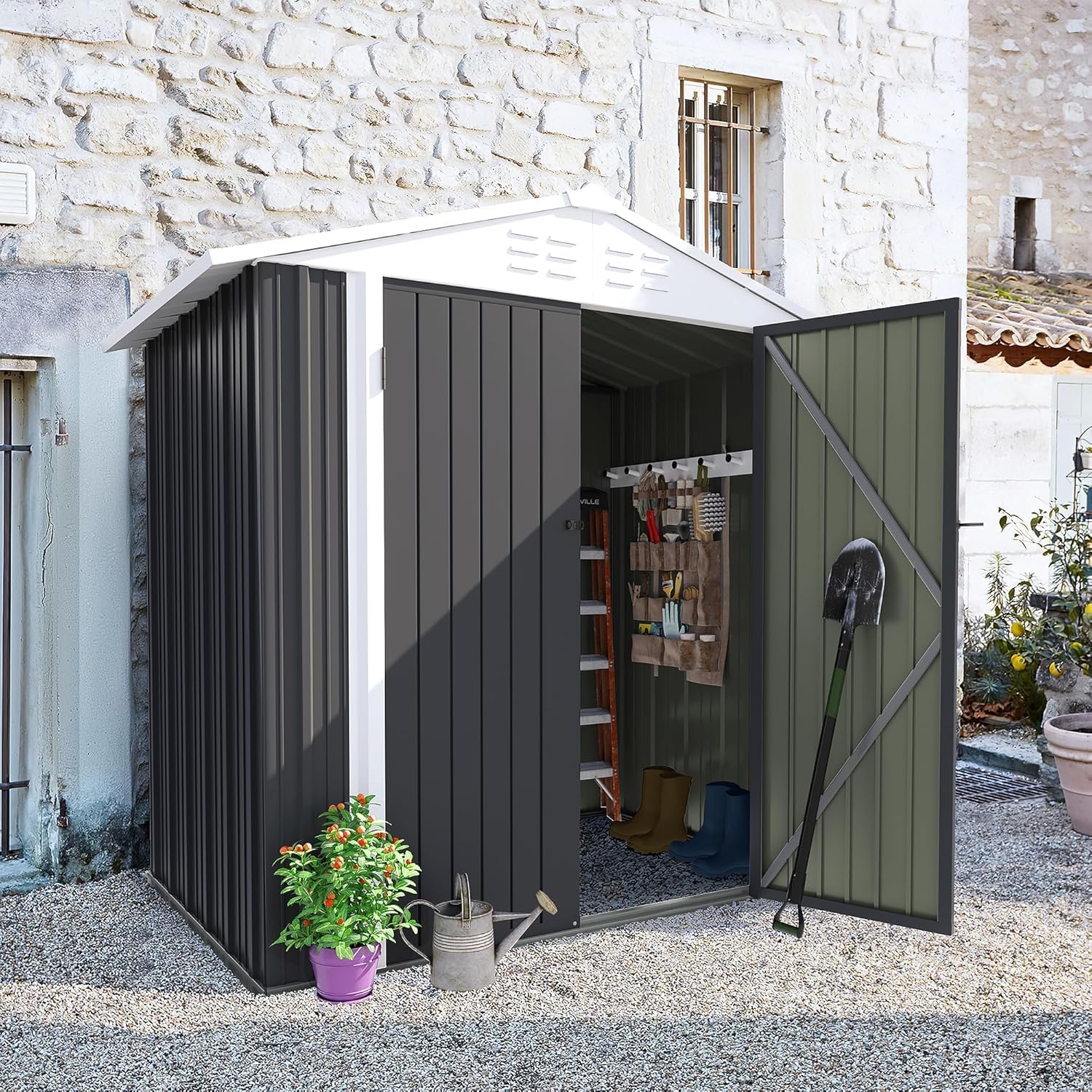 Furniwell 6x4 FT Outdoor Storage Shed, Metal Garden Sheds Outdoor Storage House with Single Lockable Door for Backyard Patio Lawn, Gray