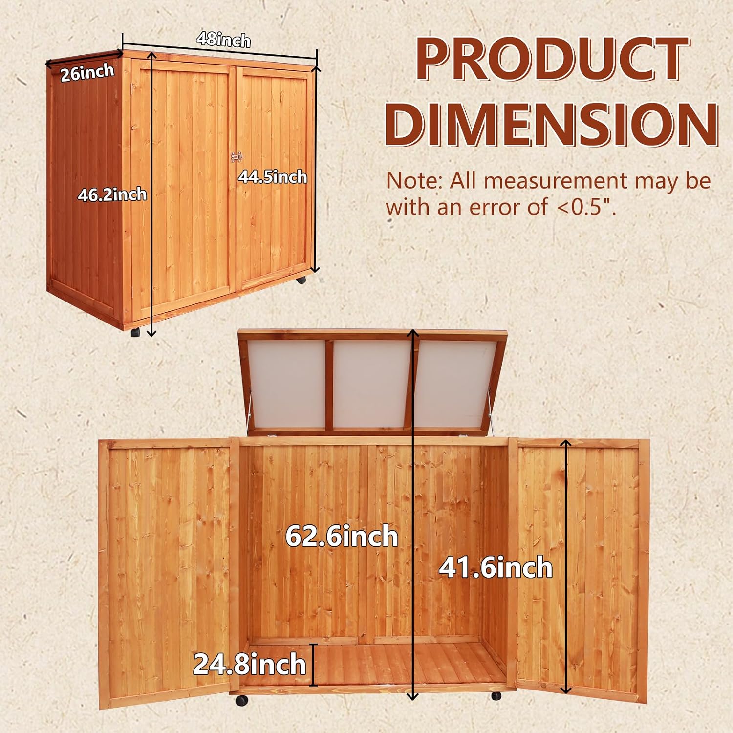 30 cu ft Outdoor Storage Shed, Wooden Trash Can Cabinet with Removable Wheels & Lockable Door for Patio, Garden, Garage