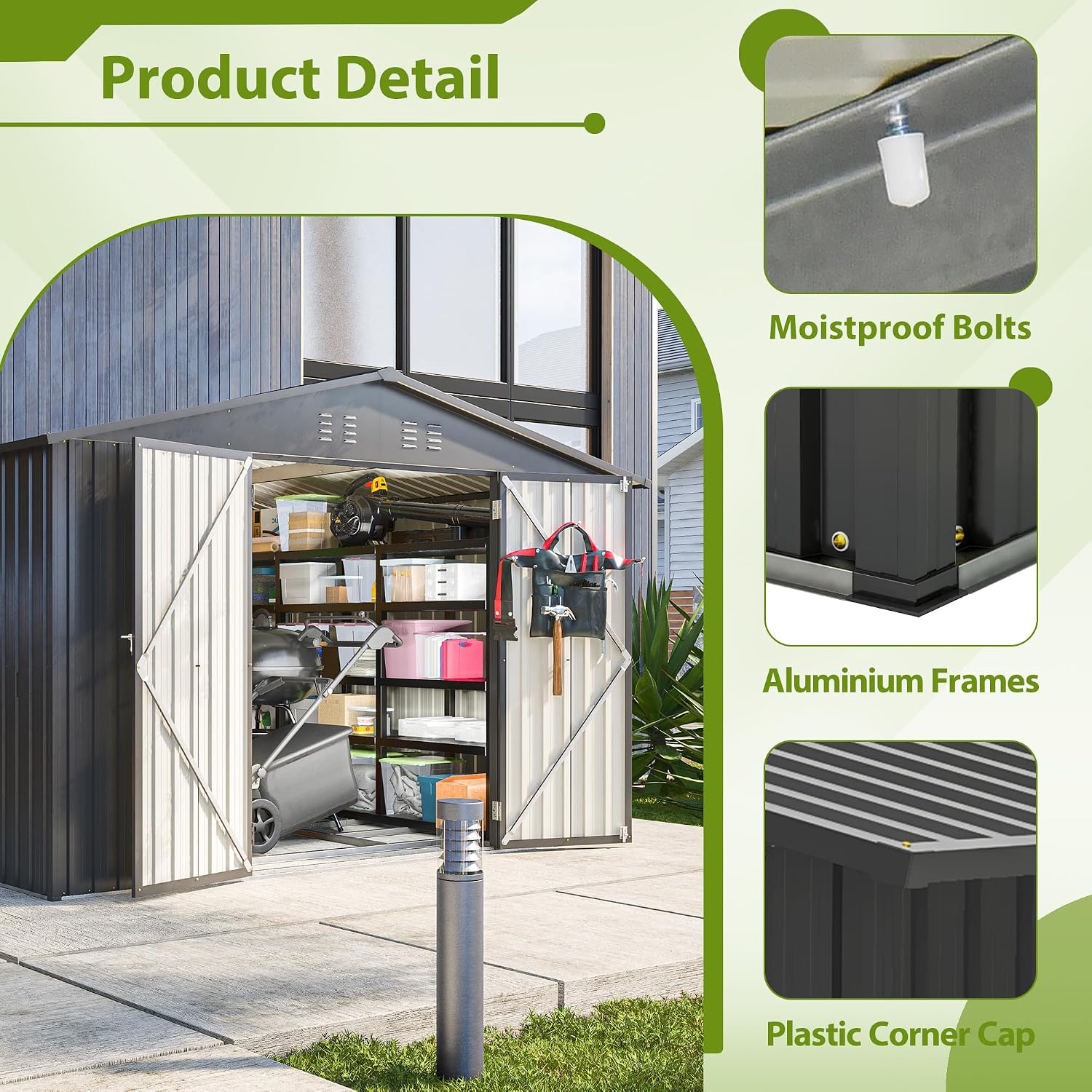 8x10 FT Outdoor Storage Shed, Metal Garden Shed with Frame Floor, Outside Tool Shed with Lockable Hinged Doors, Waterproof Storage Building with Sloped Roof for Backyard, Patio, Lawn, Black