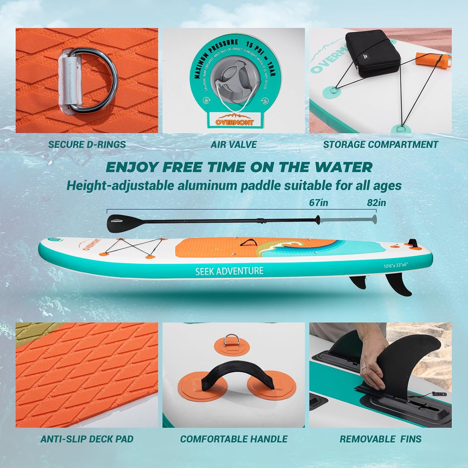 Overmont Inflatable Stand Up Paddle Board with Premium SUP Accessories, 10'6'' Wide Durable Design, Non-Slip Stable Deck for Youth & Adults of All Skill Levels, Leash Paddle & Pump Included
