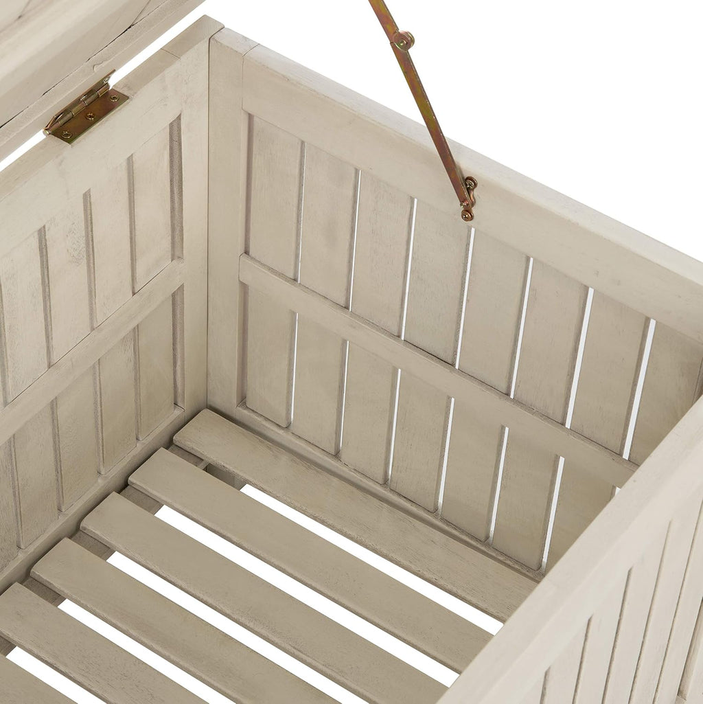 SAFAVIEH Outdoor - Abri Cushion Storage Box - White Washed Solid Wood - Coastal Resort Storage Bench Design - Ideal for Patio, Deck, Porch, Backyard, 18' W x 47' D x 19' H (PAT7037C)