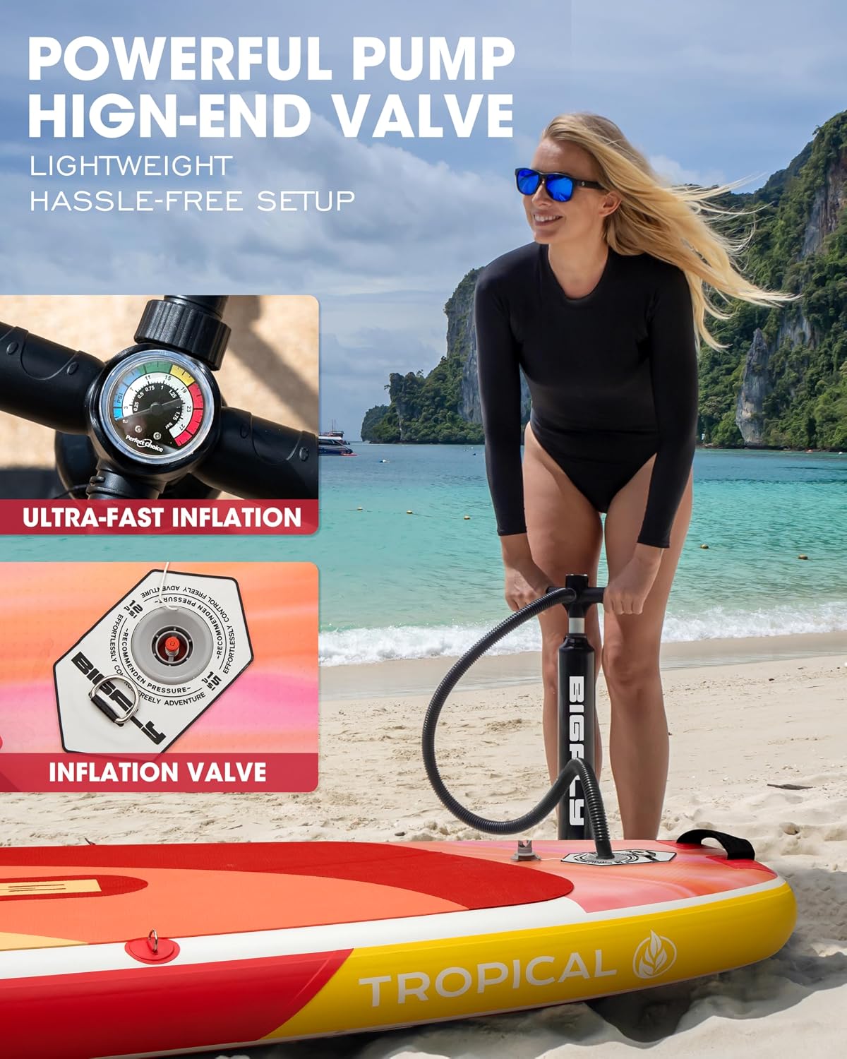 Bigfly Inflatable Stand Up Paddle Board 11'*34'*6', Blow Up Paddle Board for Adults,with Detachable Fins, Pump, Floating Paddle, Safety Leash,Backpack