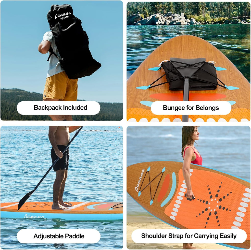 Panana Inflatable Stand Up Paddle Board 10'/10'8''x30''/32''x6'' iSUP Non-Slip Deck Paddleboard for Adults Beginners Youth, with Paddle Pump Fins Leash Backpack