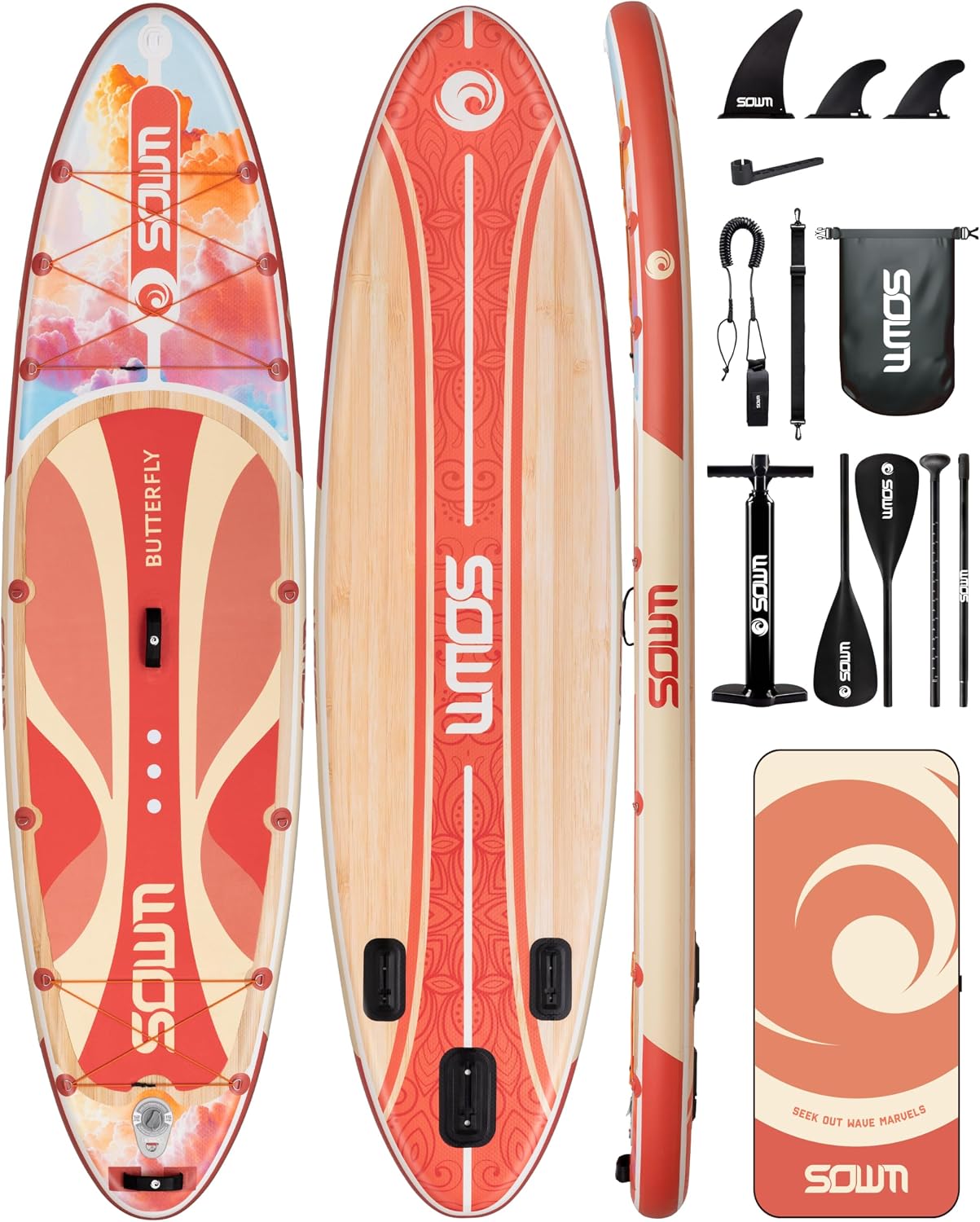 11'*33'/34' Inflatable Stand Up Paddle Board for Beginners,400/420lbs Capacity, Anti-Slip EVA Deck, Includes Adjustable Paddle, Pump, Backpack & SUP Accessories for Surfing, Fishing, Yoga & More