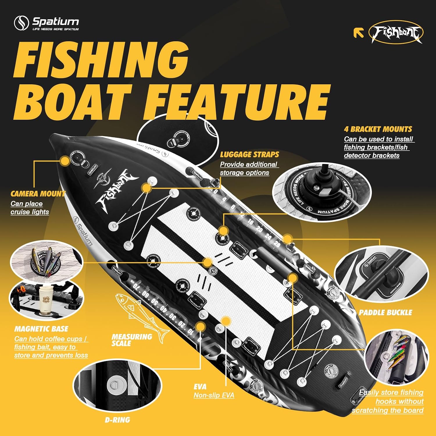 Spatium Triple Chamber Fishing Board SUP Inflatable Stand Up Paddle Board 11'*48'*6',Fishing Kayak with Premium Accessories 2 Fishing Rod Holders