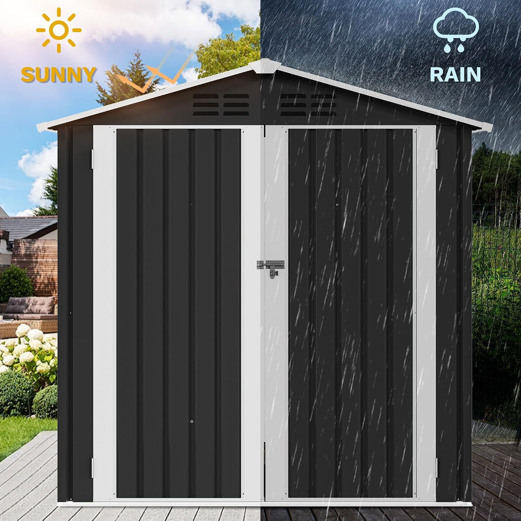 DWVO 6x4ft Metal Tool Shed with Window, Outdoor Storage Shed for Backyard, Lawn, and Patio, Heavy-Duty Storage Unit with Four Vents & Lockable Door for Storing Tools, Equipment & Trash Bins, Dark Gray