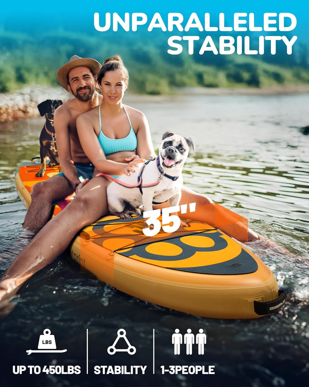 Bigfly 11'6×35' Super Wide Inflatable Stand Up Paddle Board, Ultra Stable Wide SUP for 2+1 People/Family/Big Size, 100L Backpack, All-Round Sup Board, US Big Fin
