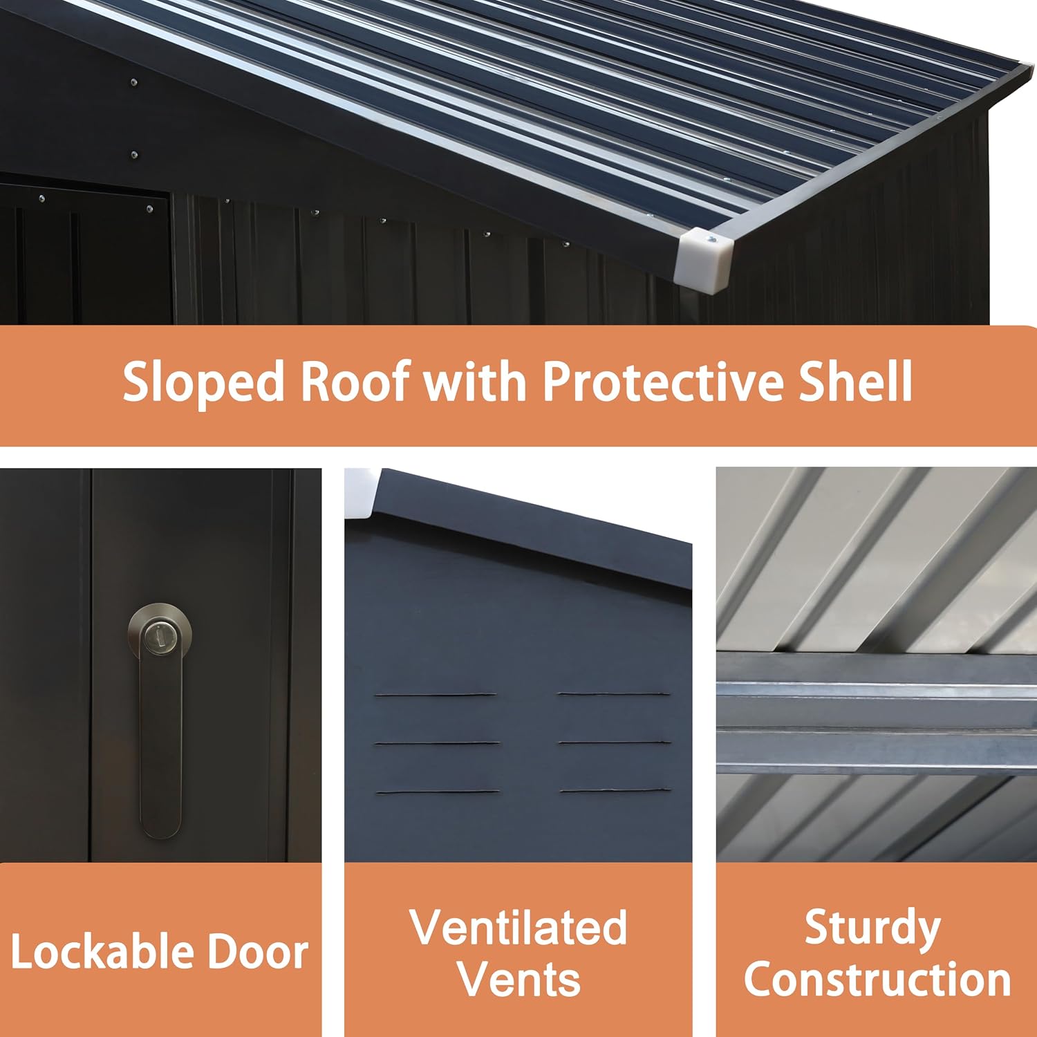 MUPATER 8 x 10 FT Outdoor Storage Shed, Galvanized Metal Garden Tool Shed, Patio Storage House with Double Slooping Roof, Lockable Door and Vents for Patio and Backyard, Grey