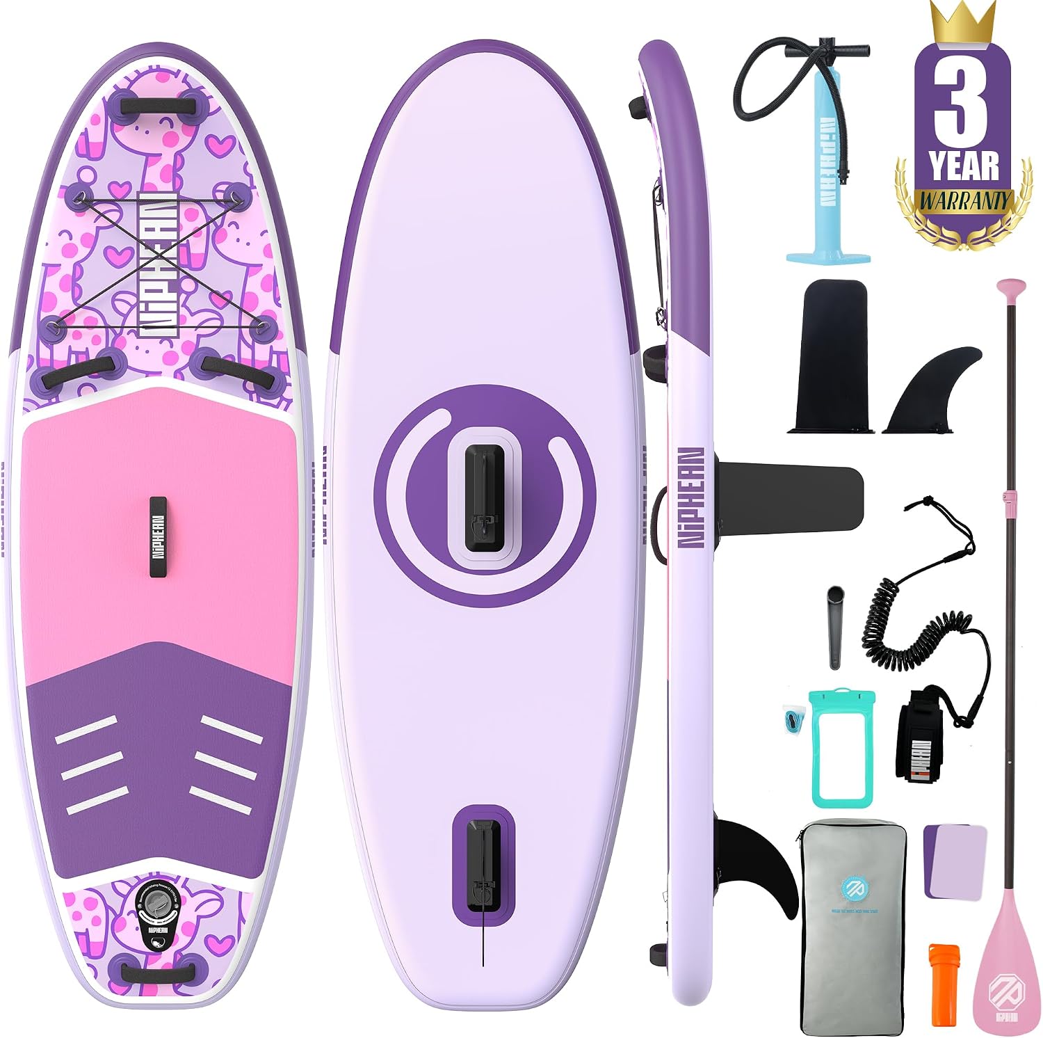 Niphean (Extra Large) Inflatable Paddle Board, SUP for 2+1 People/Family 500lbs Capacity Stand Up Paddle Board with SUP Accessories, StabilTrac Fin Non-Slip Paddleboard for Adults