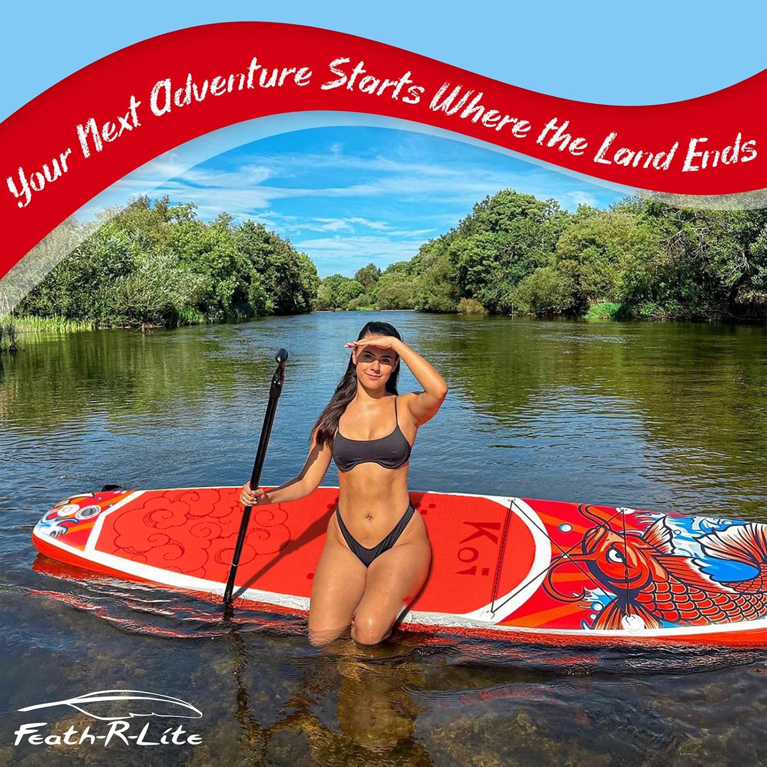 FEATH-R-LITE Inflatable Paddle Board Stand Up Paddleboards for Adults SUP with Premium Accessories Pump, Adjustable Paddle, Leash, Three Fins, Backpack